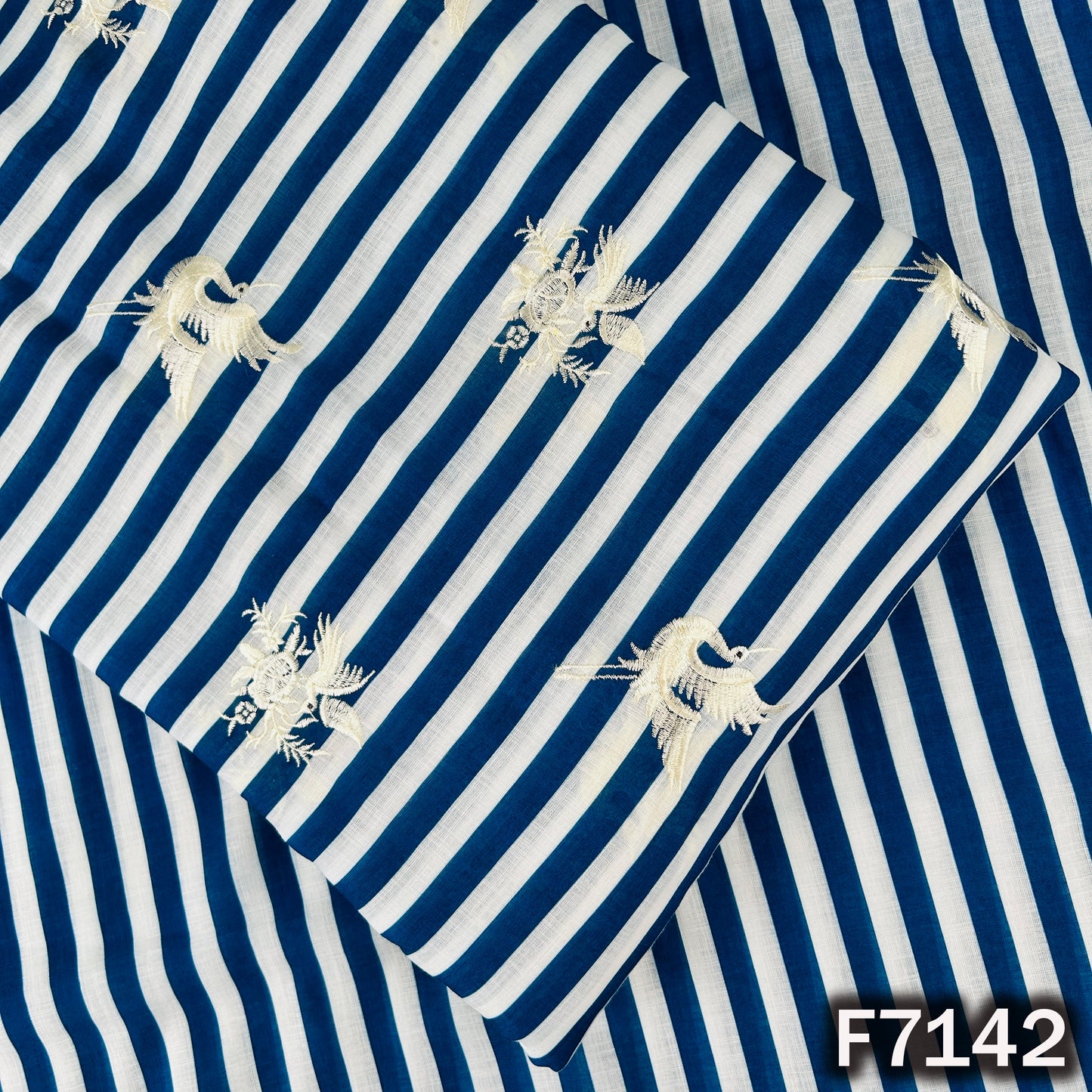 Thread Embroidered Linen Fabric - F7142