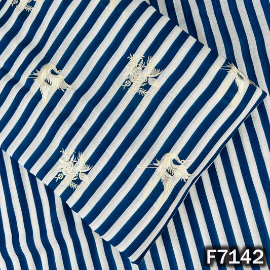 Thread Embroidered Linen Fabric - F7142
