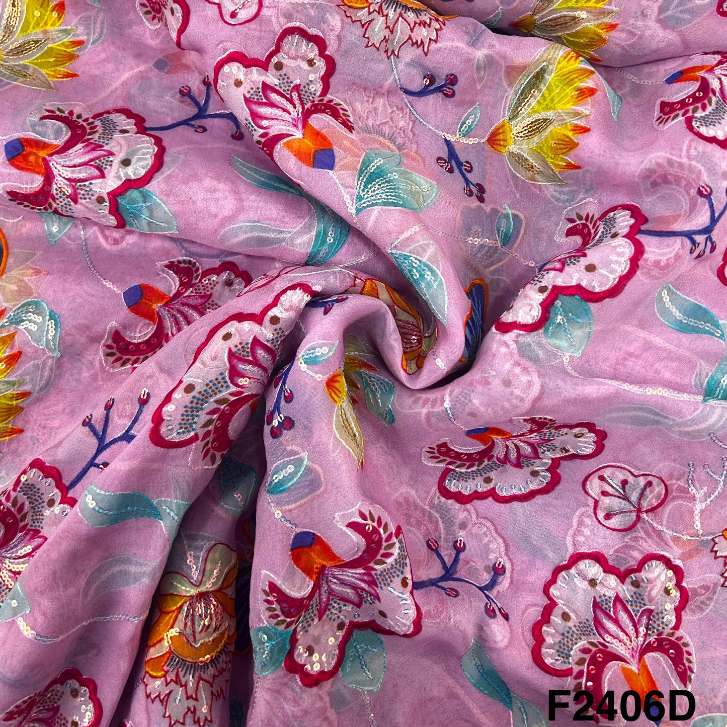 Thread Sequins Embroidered Organza Fabric-F2406