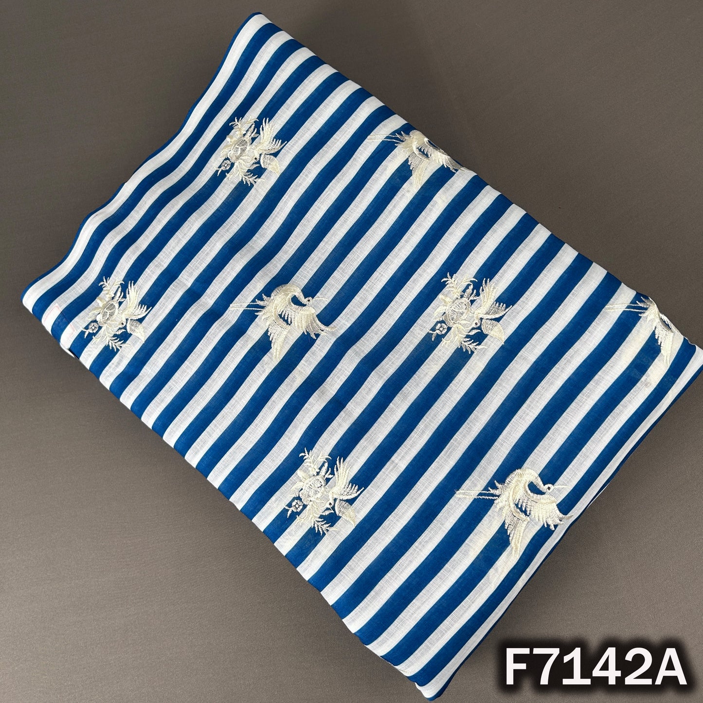 Thread Embroidered Linen Fabric - F7142