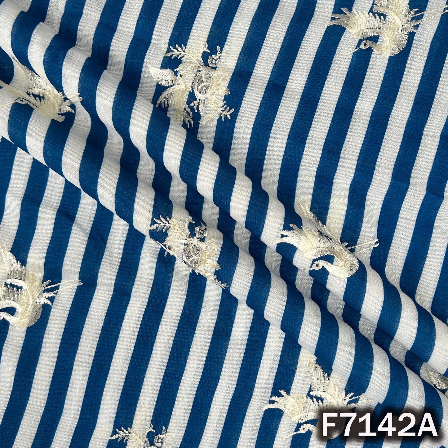 Thread Embroidered Linen Fabric - F7142
