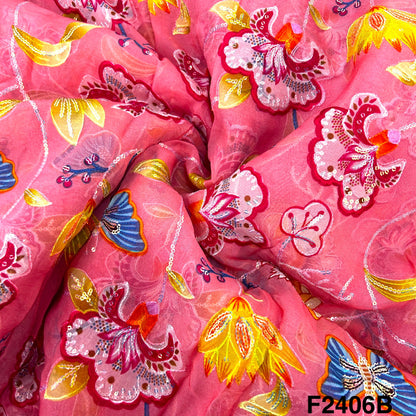 Thread Sequins Embroidered Organza Fabric-F2406