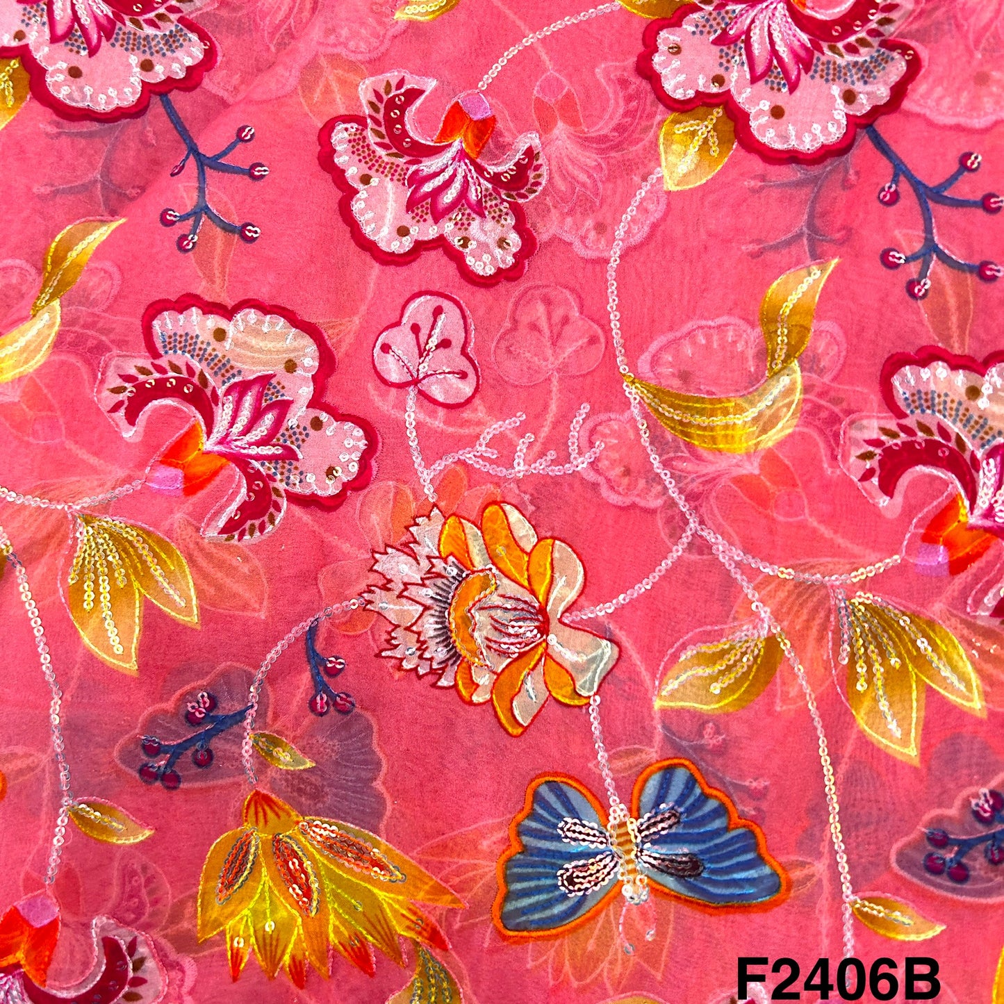 Thread Sequins Embroidered Organza Fabric-F2406