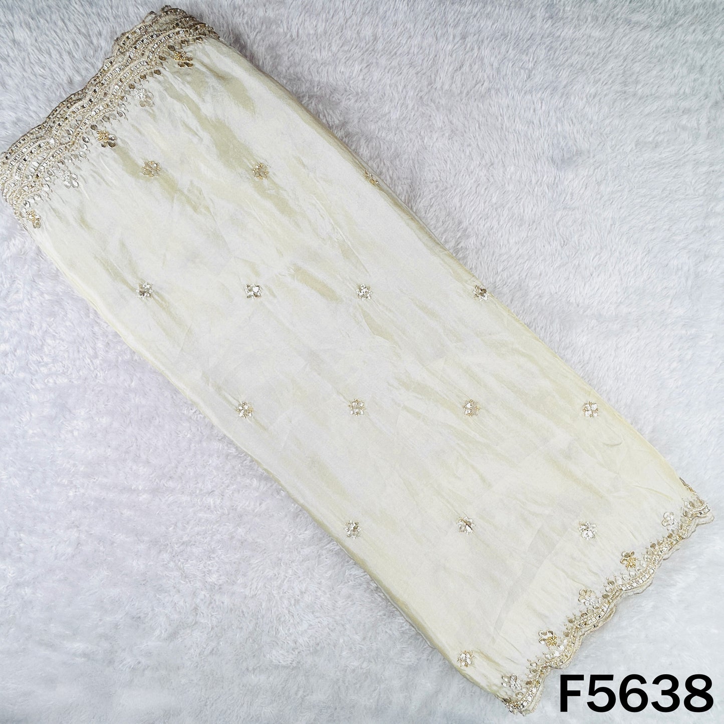 Dyeable Cut Dana Zari Sequins Work Shimmer Tissue Dupatta Fabric - F5638