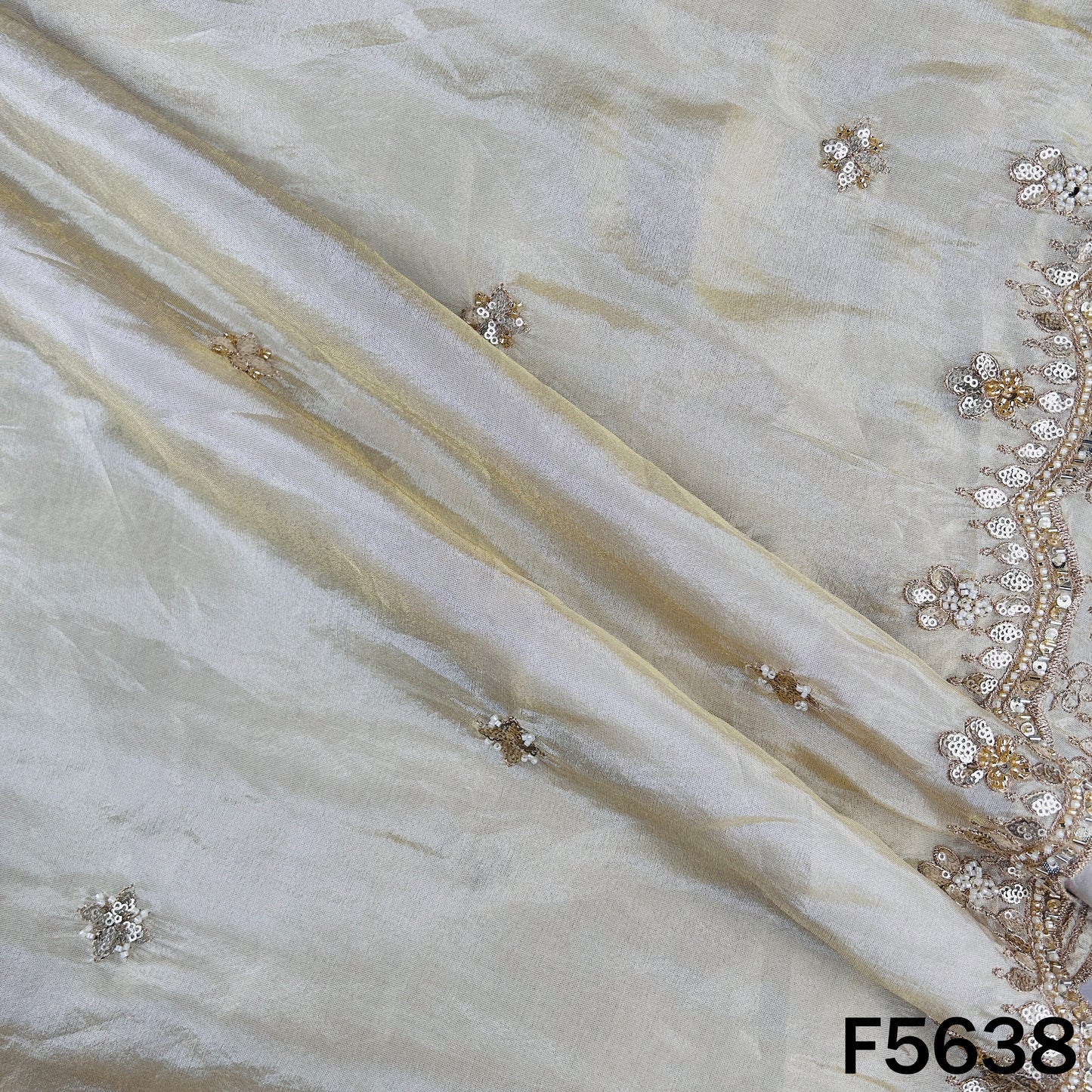 Dyeable Cut Dana Zari Sequins Work Shimmer Tissue Dupatta Fabric - F5638