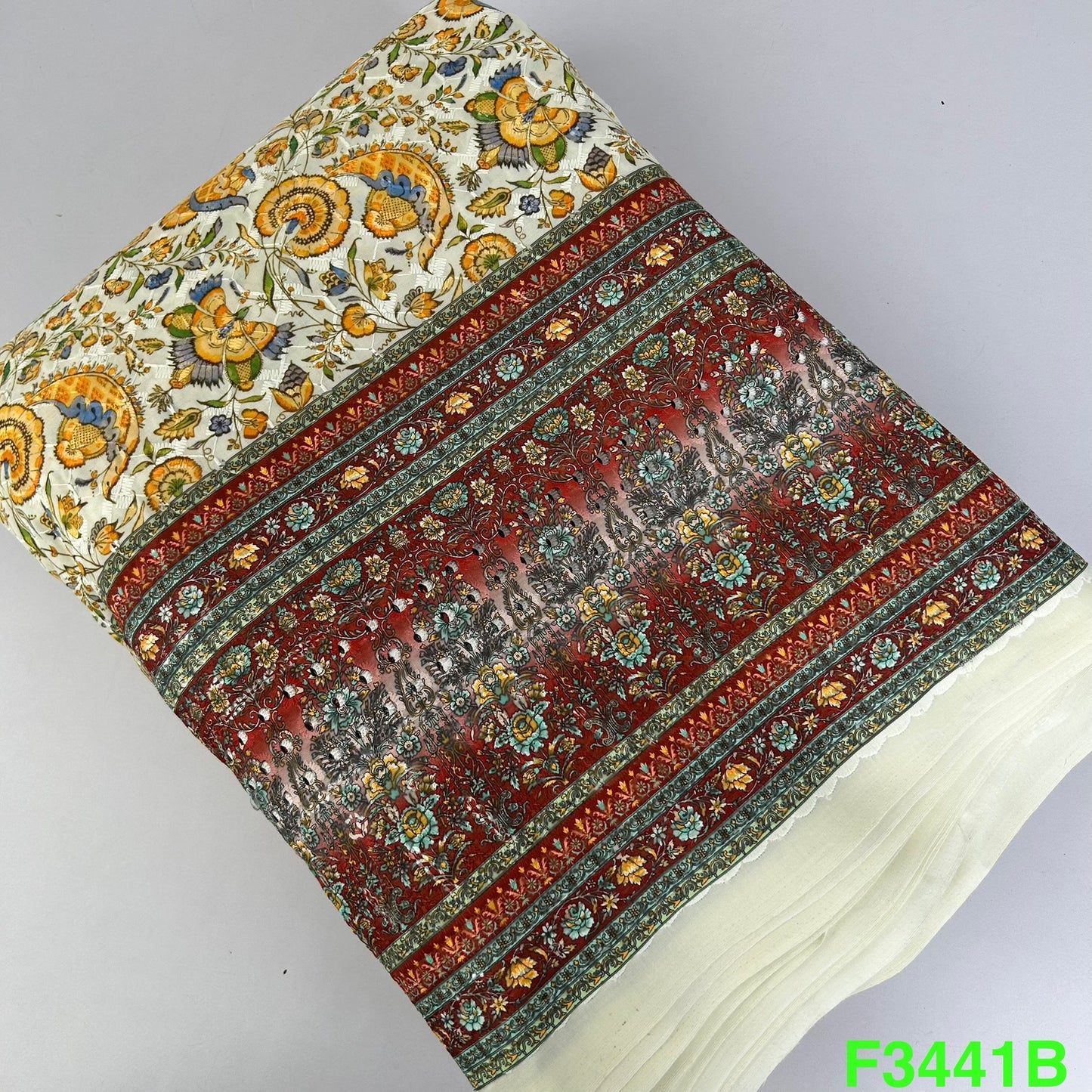 Positional Print Thread Embroidered Cotton Fabric-F3441