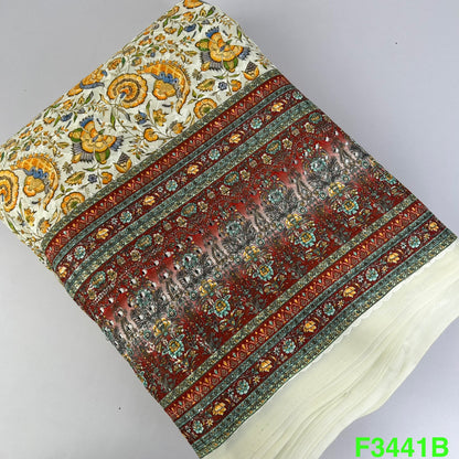 Positional Print Thread Embroidered Cotton Fabric-F3441