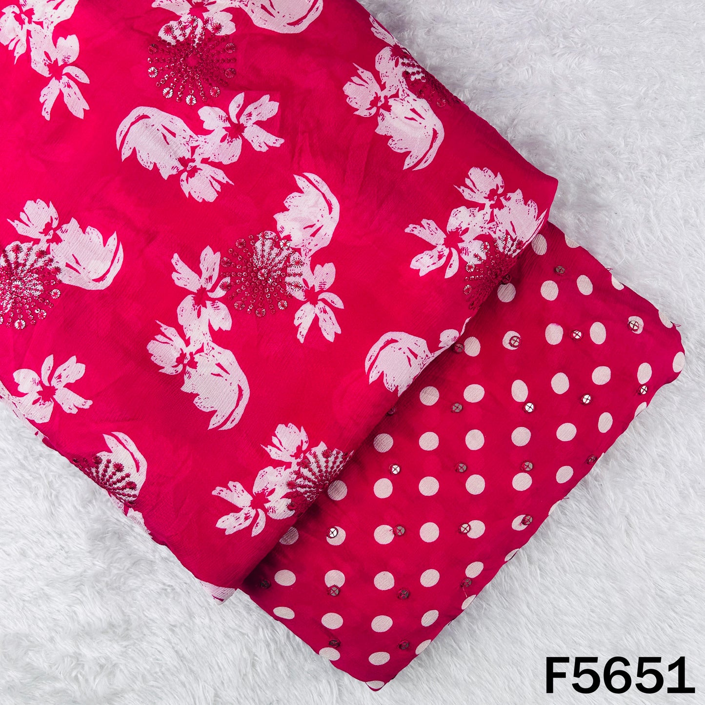 Digital Print Thread Sequins Work Chinnon Chiffon Fabric - F5651