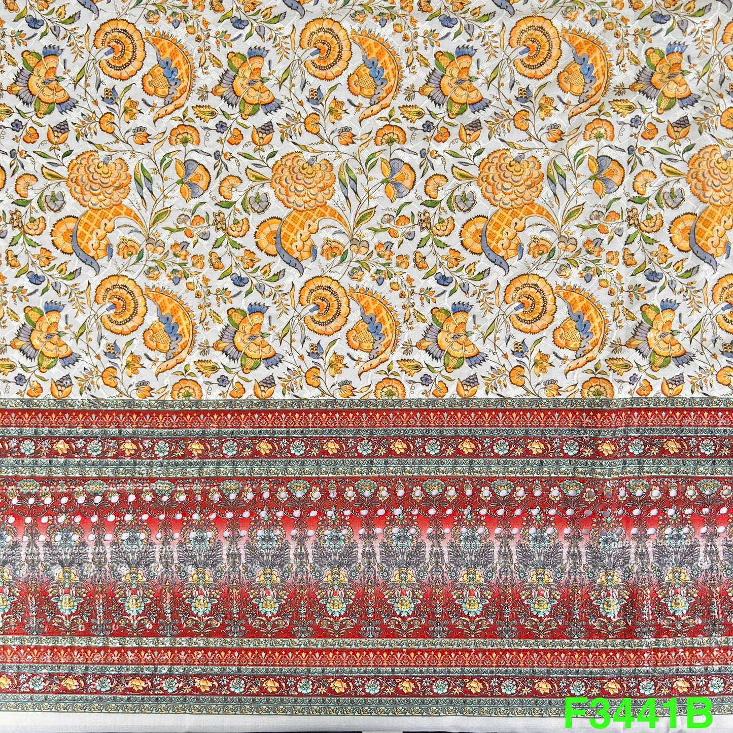 Positional Print Thread Embroidered Cotton Fabric-F3441