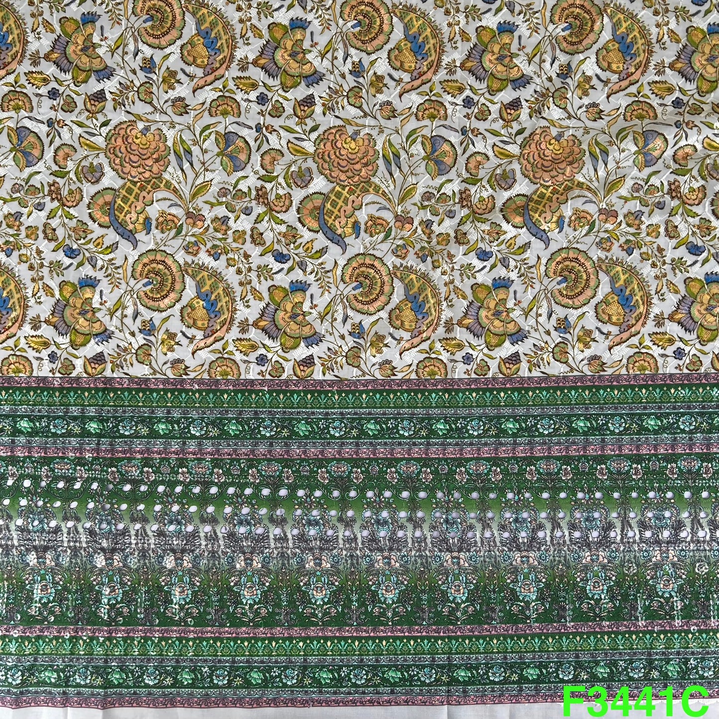 Positional Print Thread Embroidered Cotton Fabric-F3441