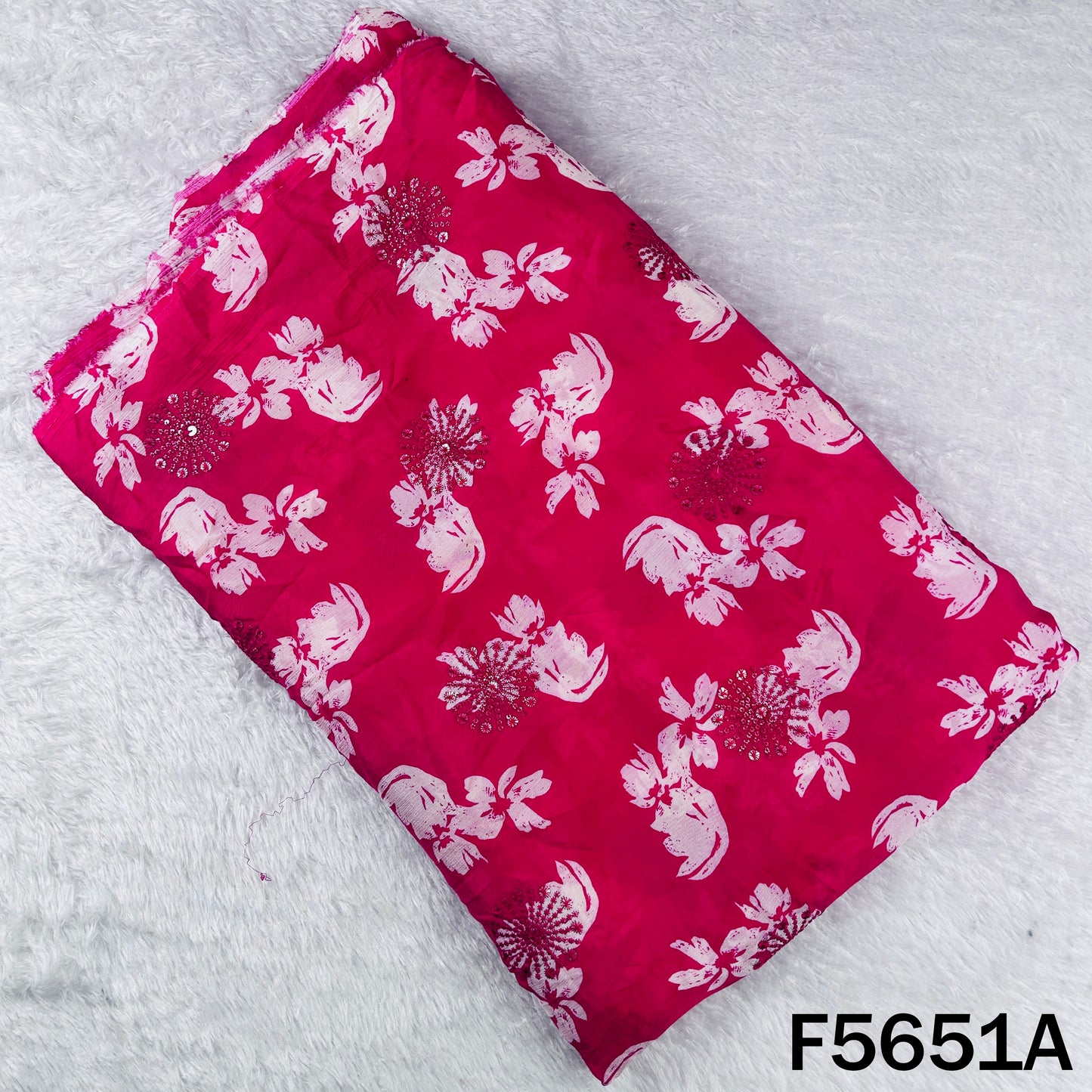 Digital Print Thread Sequins Work Chinnon Chiffon Fabric - F5651
