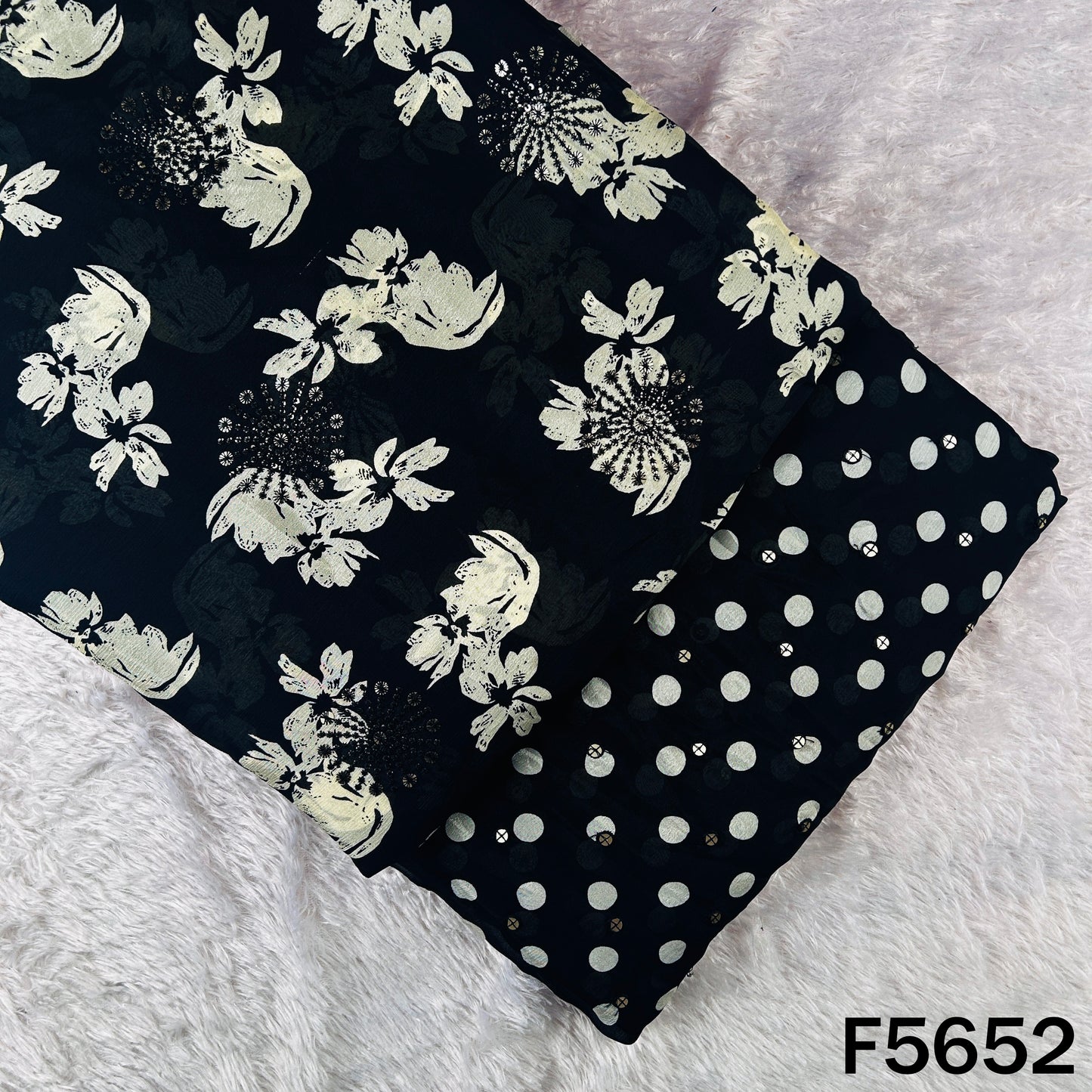 Digital Print Thread Sequins Work Chinnon Chiffon Fabric - F5652