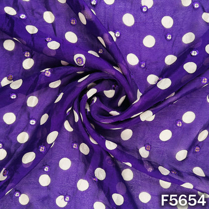 Digital Print Thread Sequins Work Chinnon Chiffon Fabric - F5654