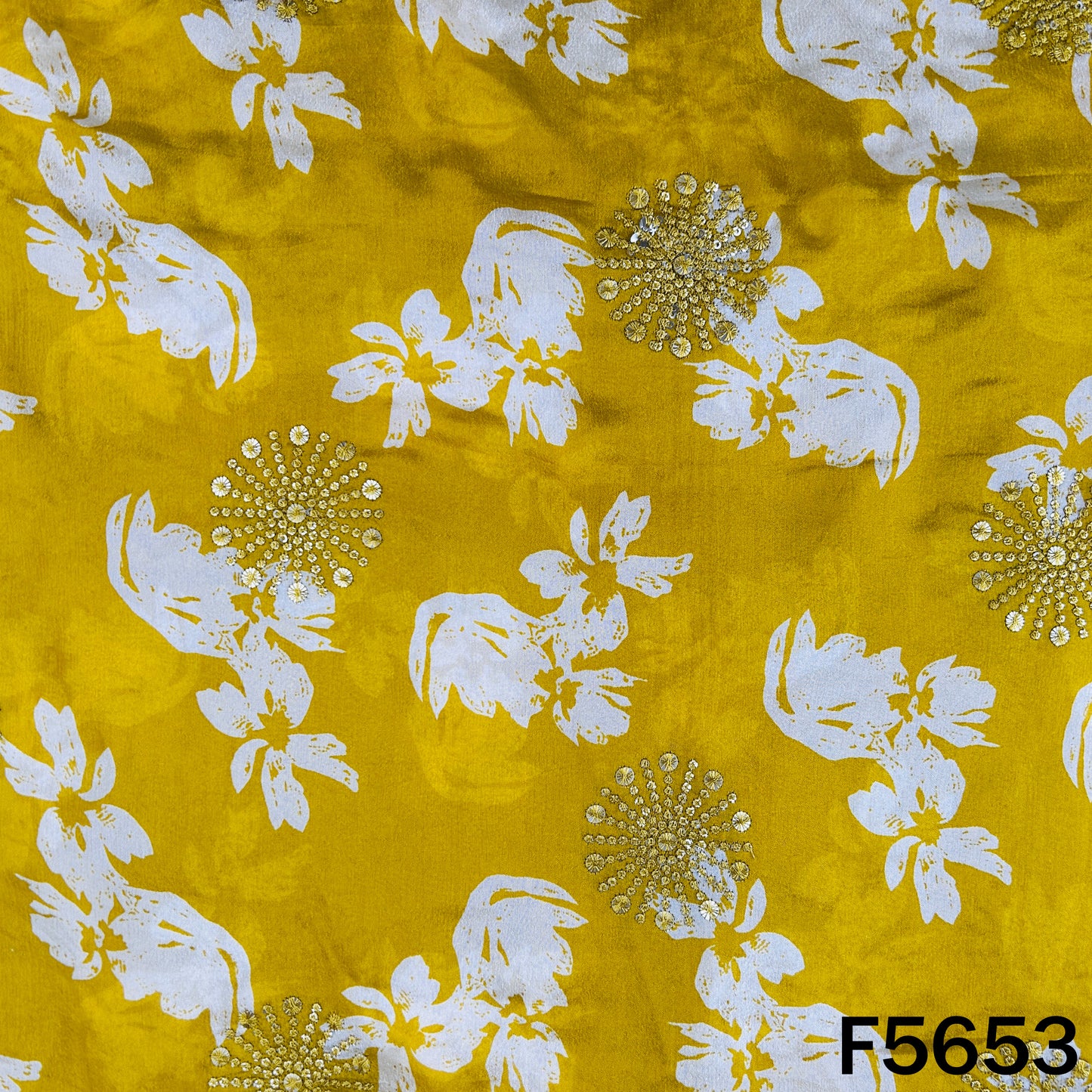Digital Print Thread Sequins Work Chinnon Chiffon Fabric - F5653