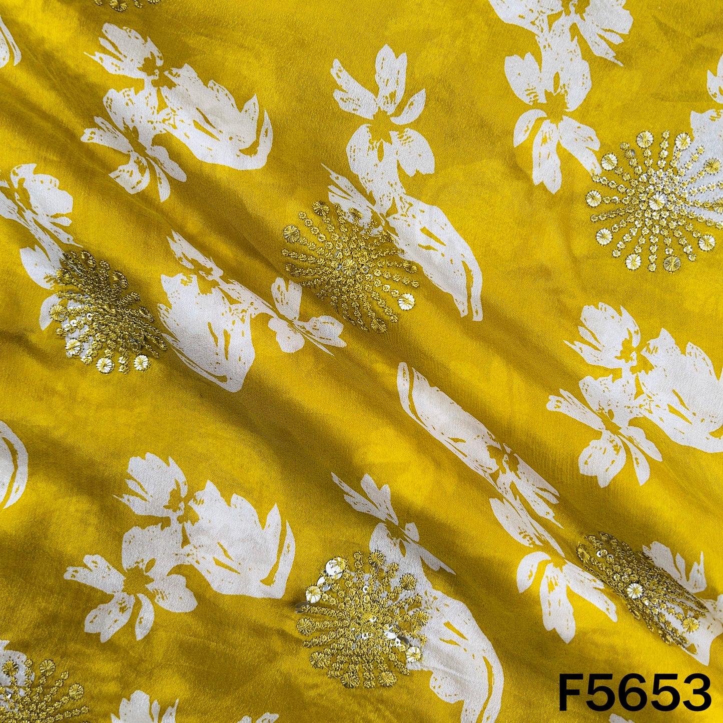 Digital Print Thread Sequins Work Chinnon Chiffon Fabric - F5653