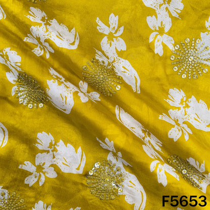 Digital Print Thread Sequins Work Chinnon Chiffon Fabric - F5653