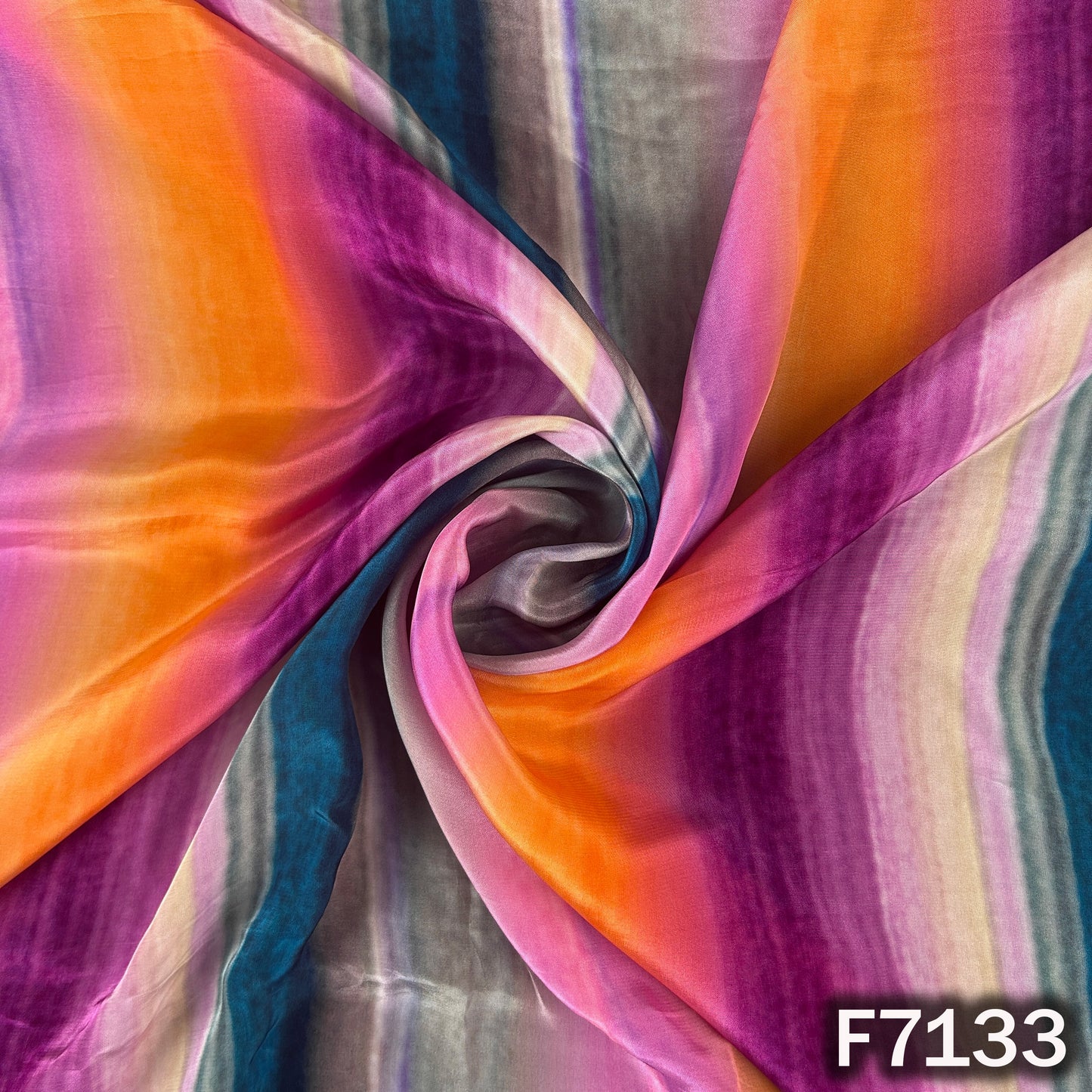 Multicolor Stripes Crepe Fabric - F7133