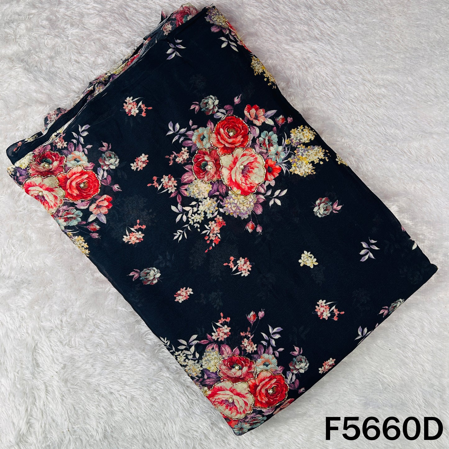 Digital Print Cut Dana Pearl Work Chinnon Chiffon Fabric - F5660