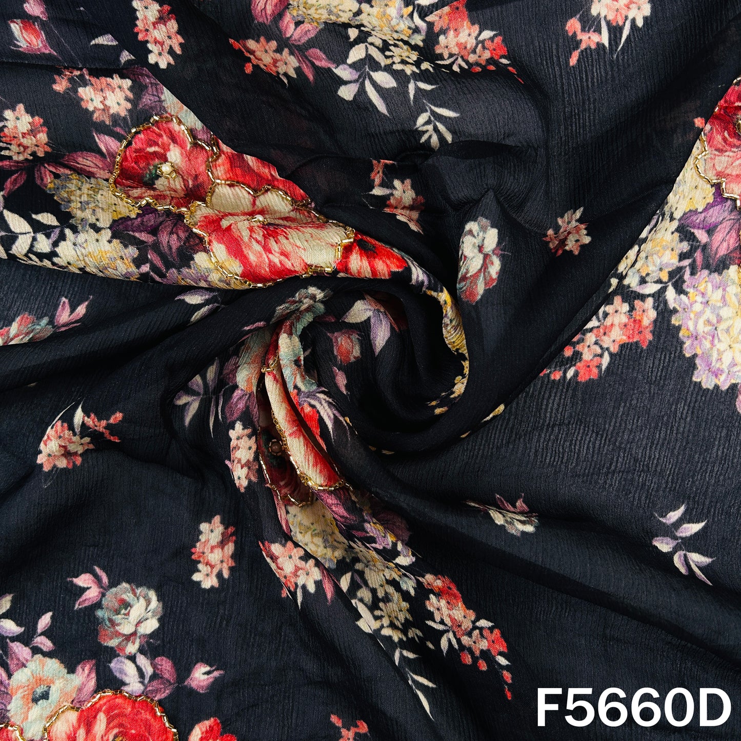 Digital Print Cut Dana Pearl Work Chinnon Chiffon Fabric - F5660