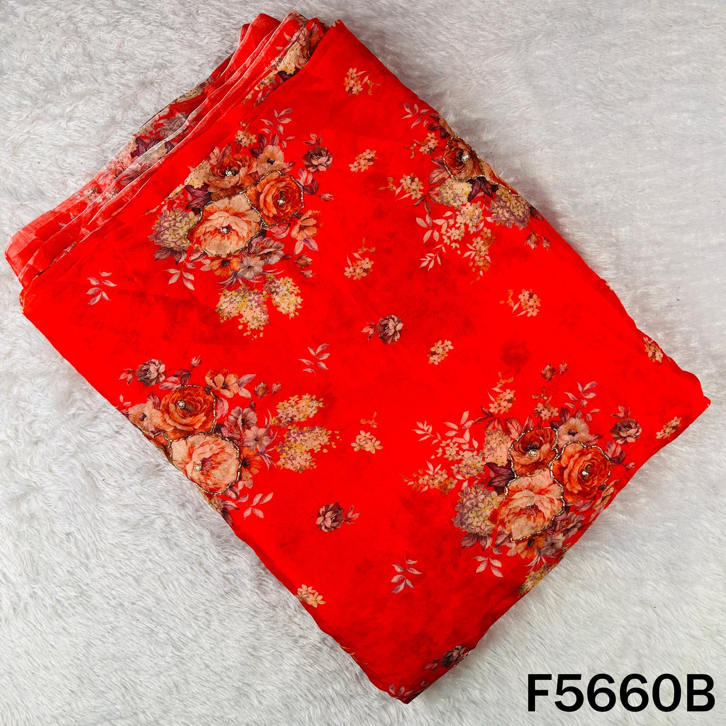 Digital Print Cut Dana Pearl Work Chinnon Chiffon Fabric - F5660