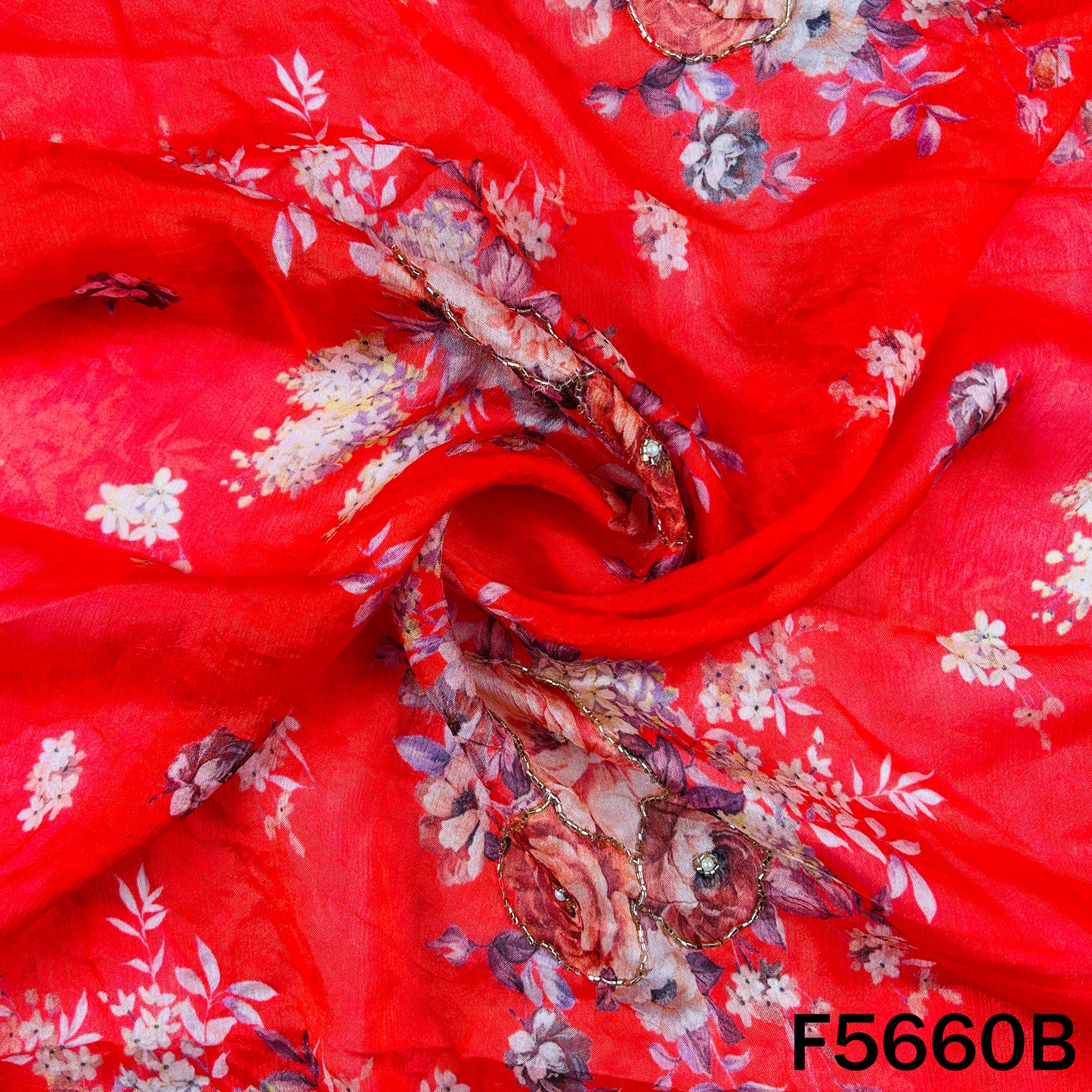 Digital Print Cut Dana Pearl Work Chinnon Chiffon Fabric - F5660