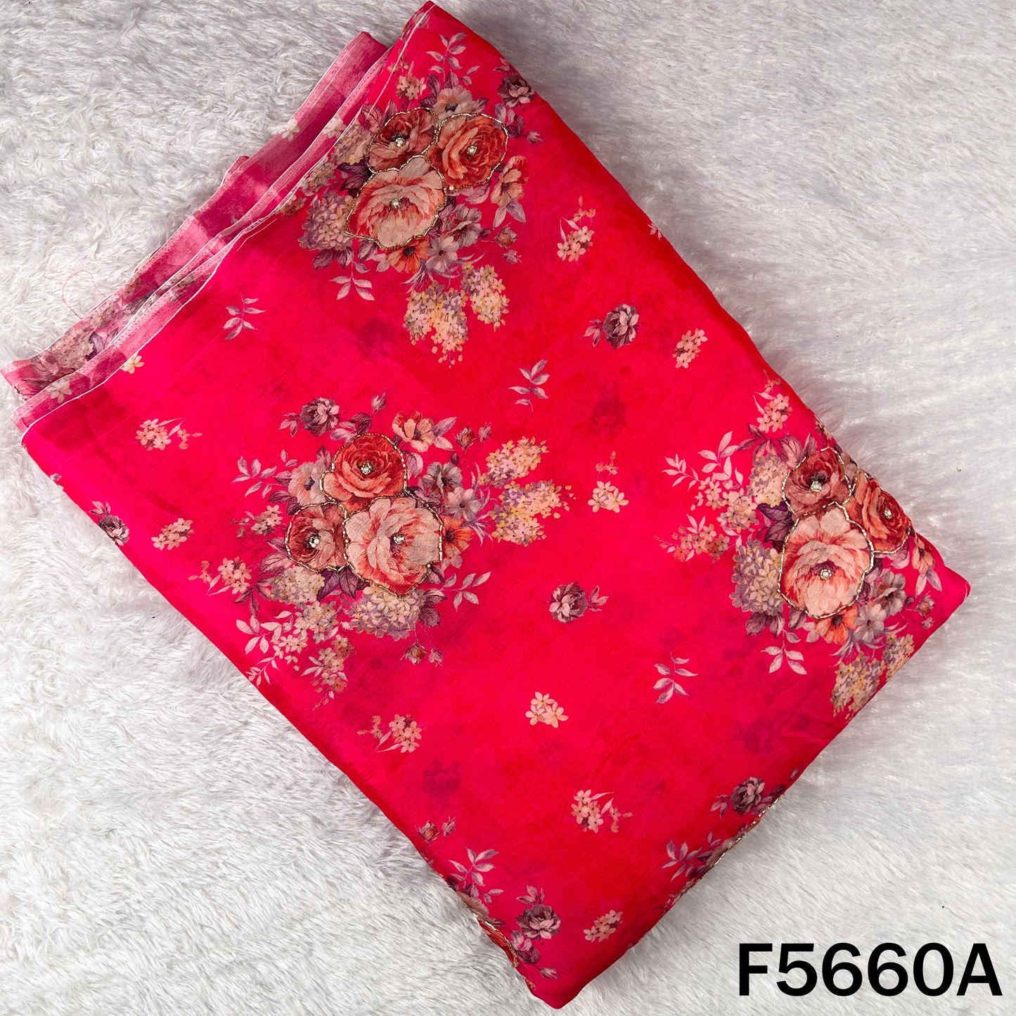 Digital Print Cut Dana Pearl Work Chinnon Chiffon Fabric - F5660
