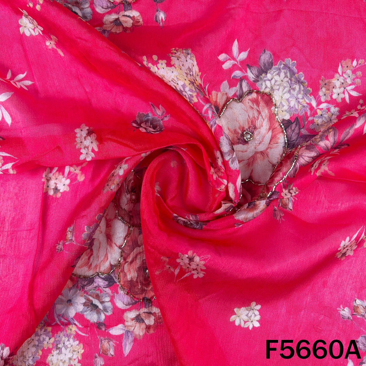 Digital Print Cut Dana Pearl Work Chinnon Chiffon Fabric - F5660