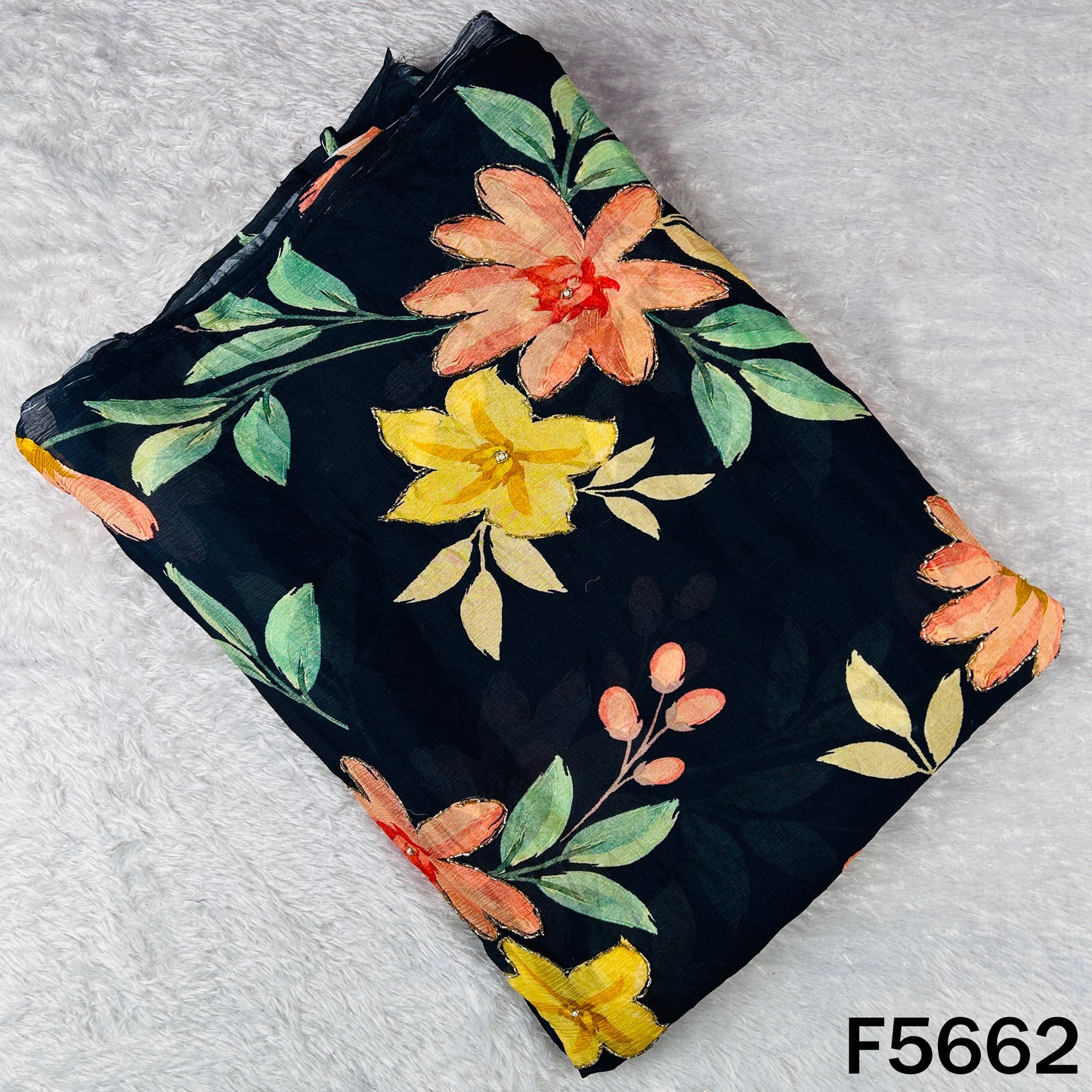 Digital Print Cut Dana Pearl Work Chinnon Chiffon Fabric - F5662