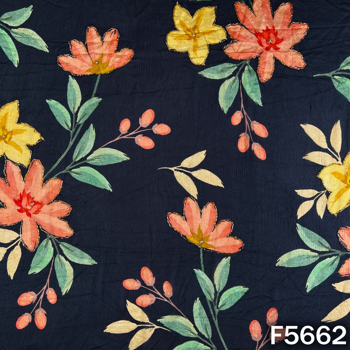 Digital Print Cut Dana Pearl Work Chinnon Chiffon Fabric - F5662