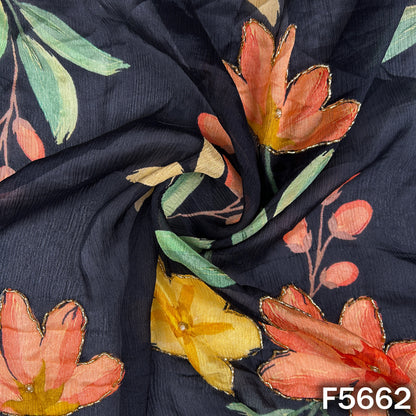 Digital Print Cut Dana Pearl Work Chinnon Chiffon Fabric - F5662