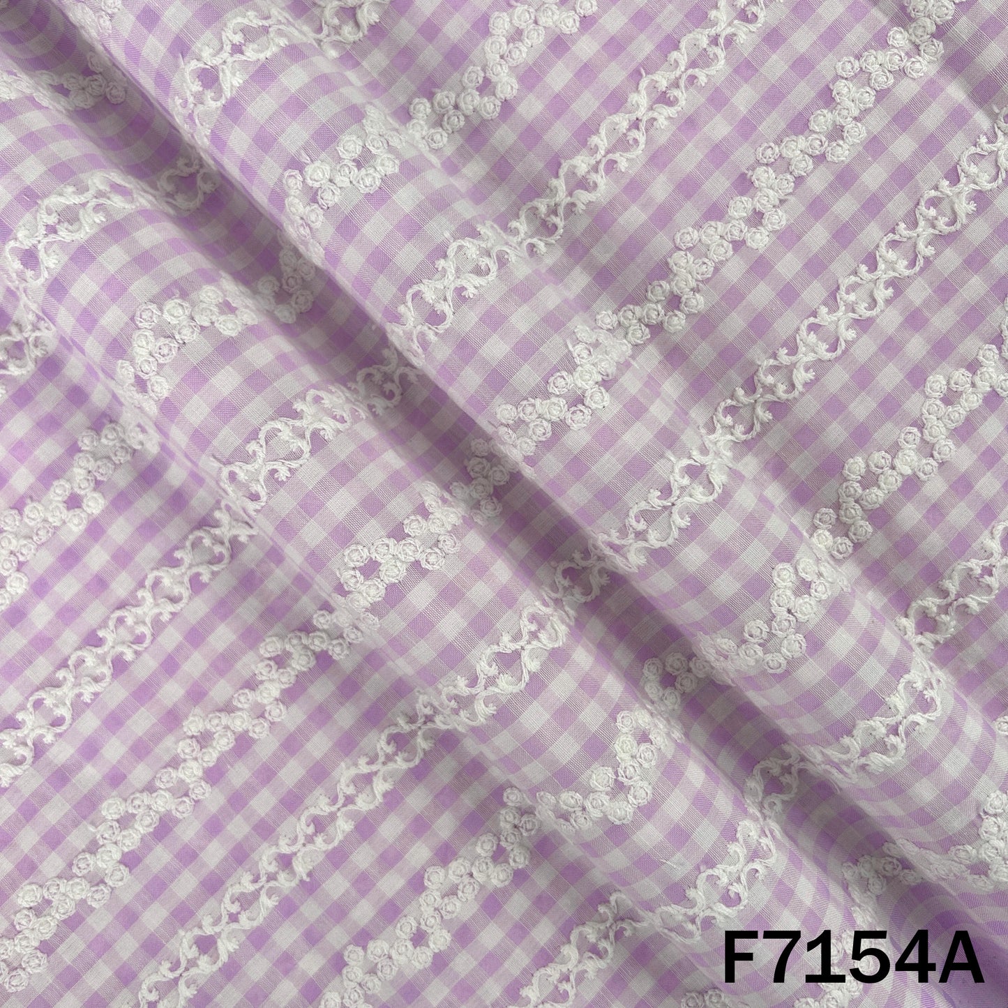 Check Thread Embroidered Cambric Cotton Fabric - F7154