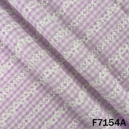 Check Thread Embroidered Cambric Cotton Fabric - F7154