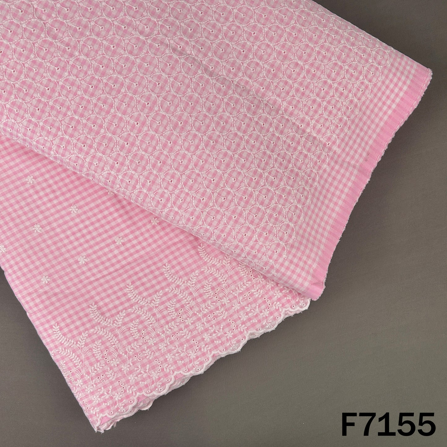 Check Thread Embroidered Cambric Cotton Fabric - F7155