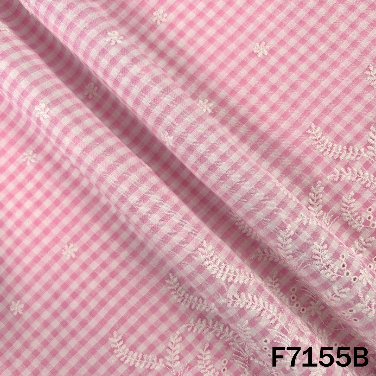 Check Thread Embroidered Cambric Cotton Fabric - F7155
