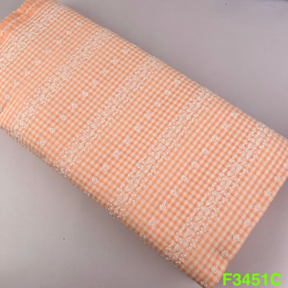 Check Thread Embroidered Cotton Fabric-F3451