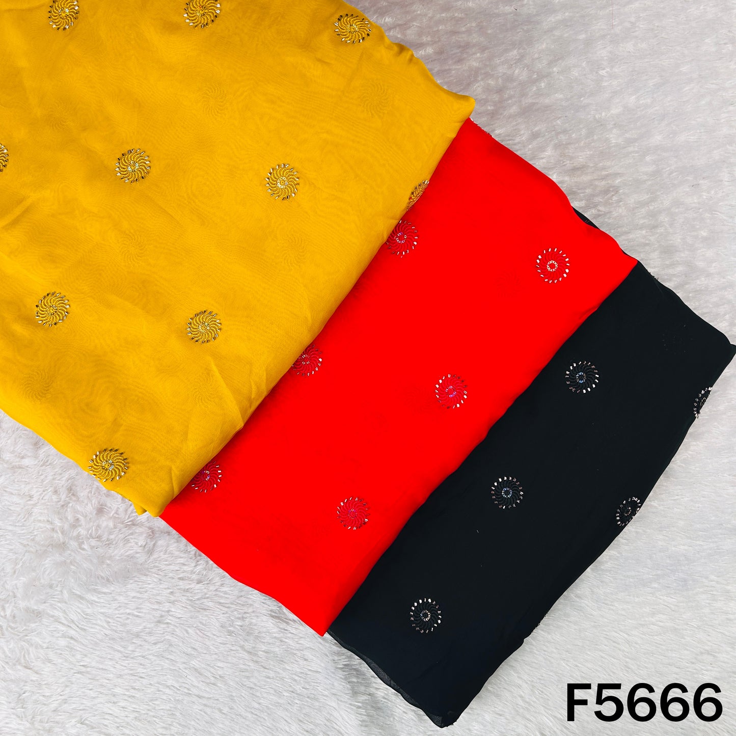 Thread Sequins Work Organza Fabric - F5666