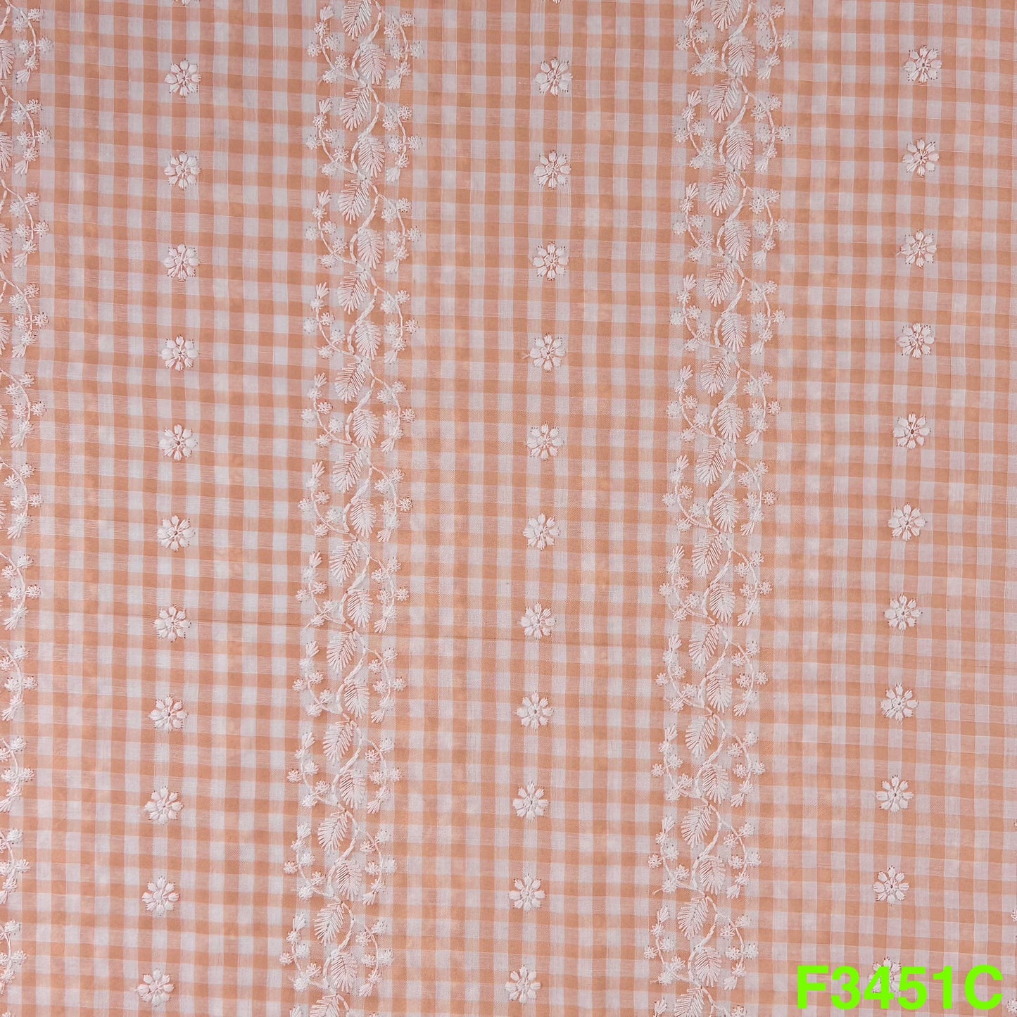Check Thread Embroidered Cotton Fabric-F3451