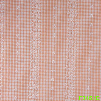 Check Thread Embroidered Cotton Fabric-F3451