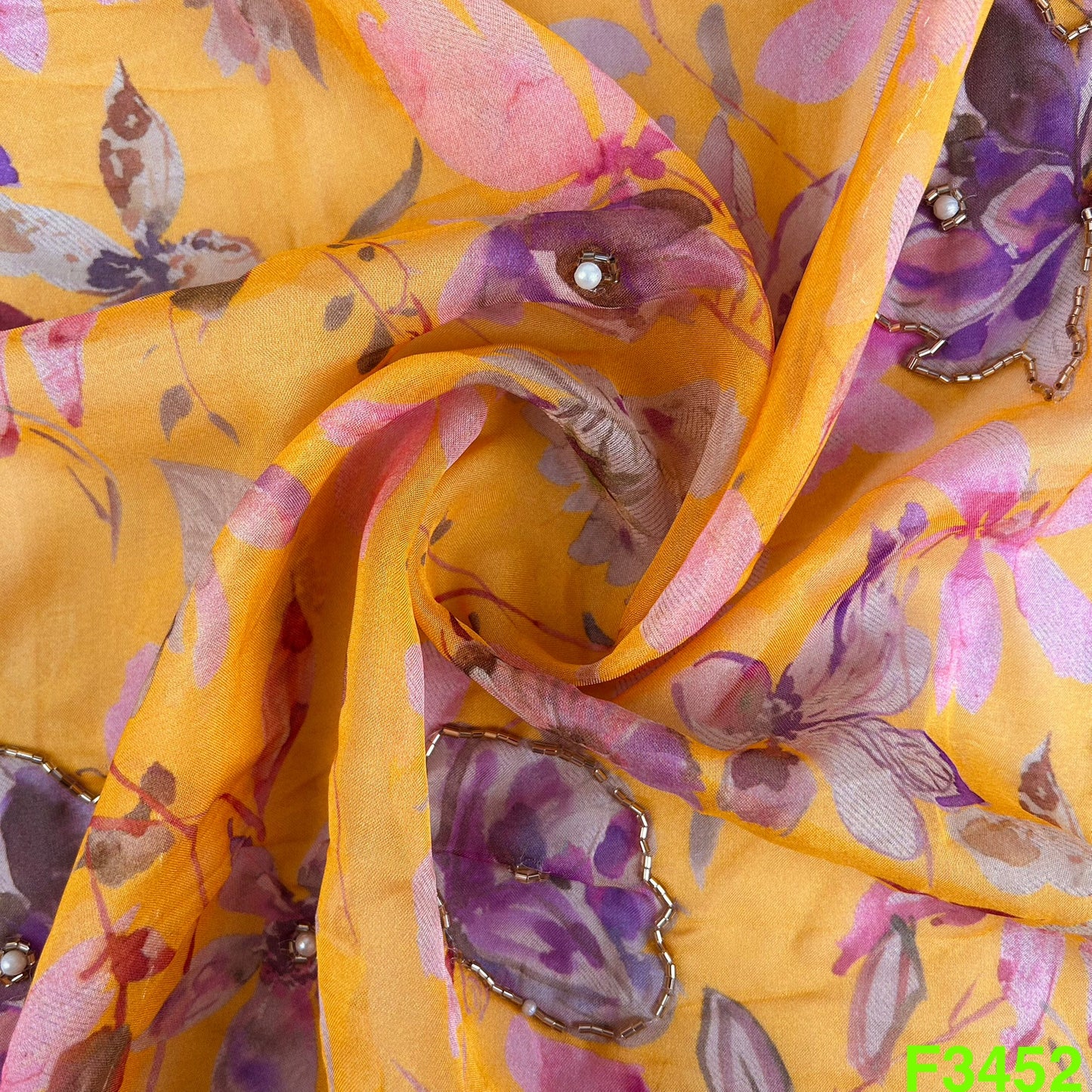 Positional Print Cut Dana Work Organza Fabric-F3452