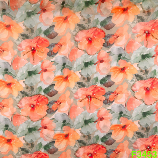 Positional Print Cut Dana Work Organza Fabric-F3453