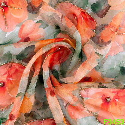 Positional Print Cut Dana Work Organza Fabric-F3453