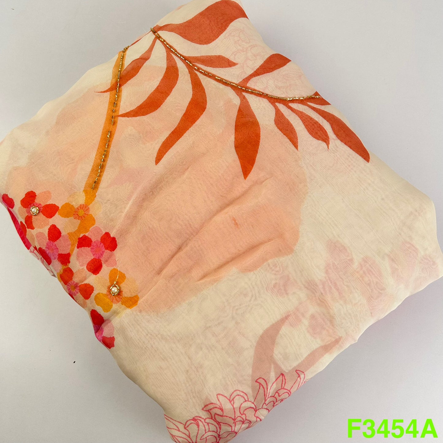 Positional Print Cut Dana Work Organza Fabric-F3454
