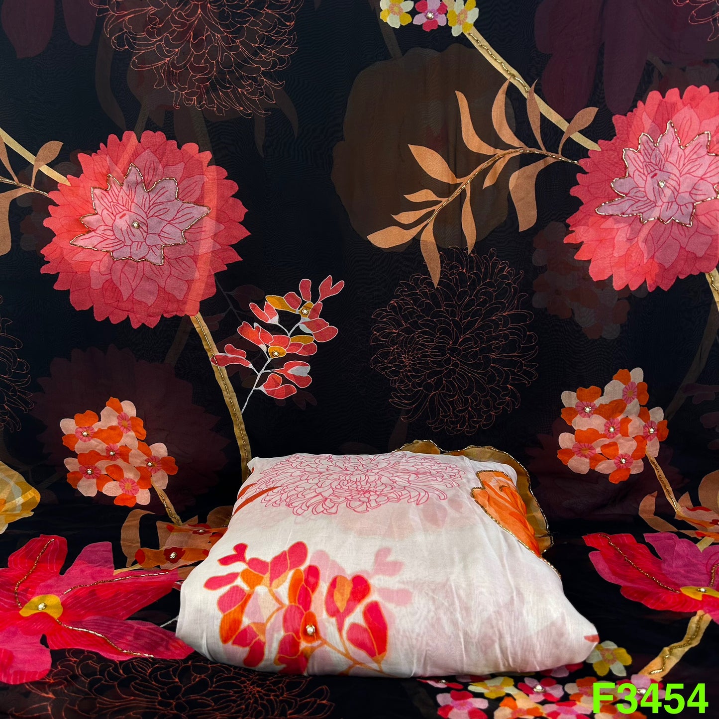 Positional Print Cut Dana Work Organza Fabric-F3454