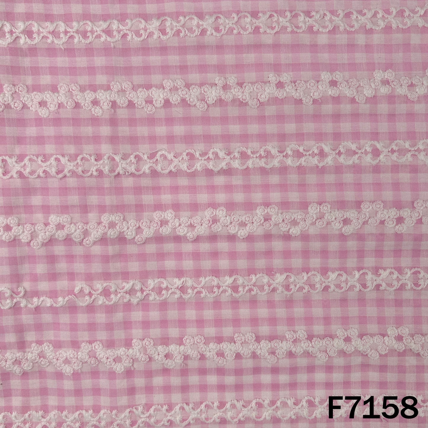 Check Thread Embroidered Cambric Cotton Fabric - F7158