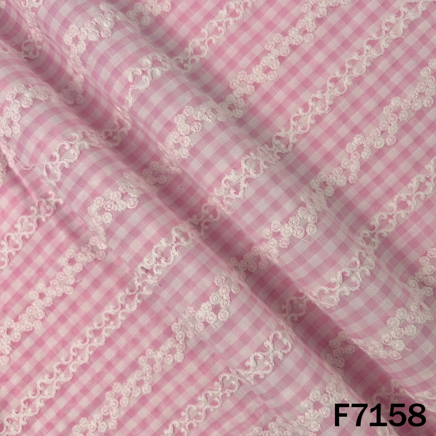 Check Thread Embroidered Cambric Cotton Fabric - F7158