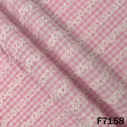 Check Thread Embroidered Cambric Cotton Fabric - F7158