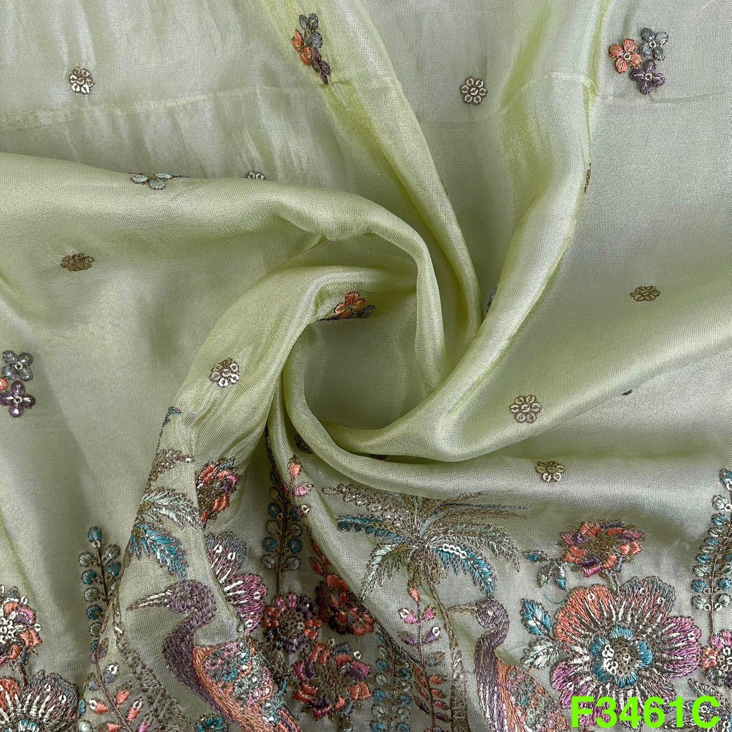 Thread Sequins Embroidered Shimmer Tissue Fabric-F3461