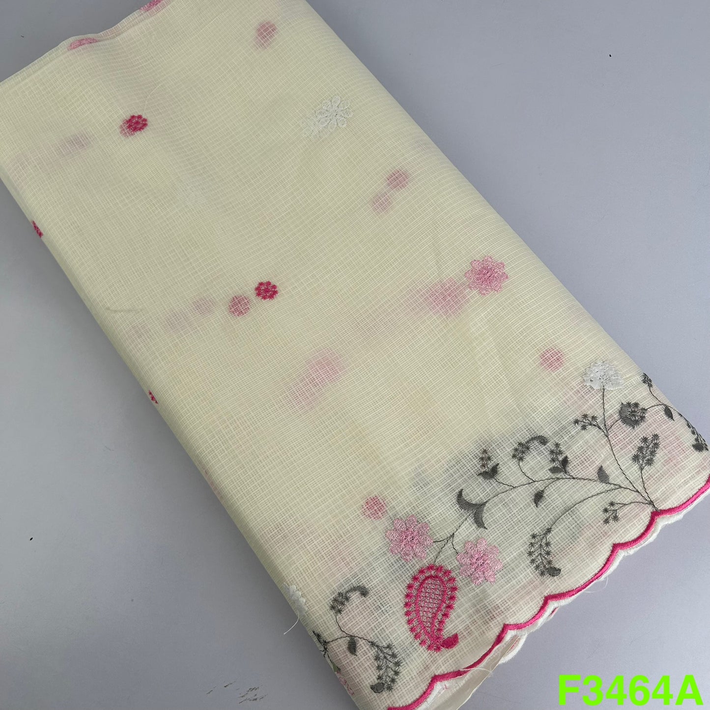 Thread Embroidered Kora Cotton Fabric-F3464