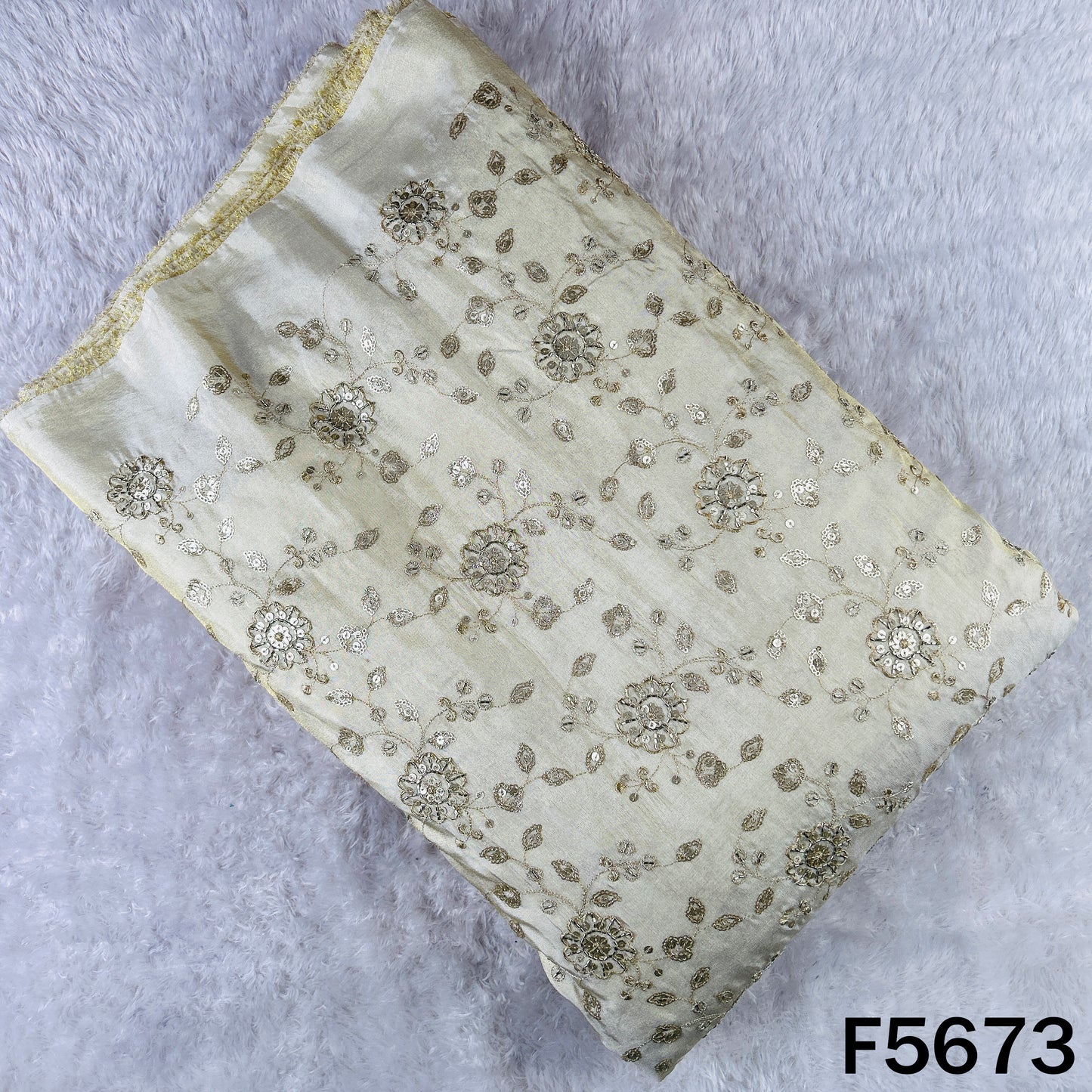 Dyeable Cut Dana Zari Sequins Work Shimmer Tissue Fabric - F5673