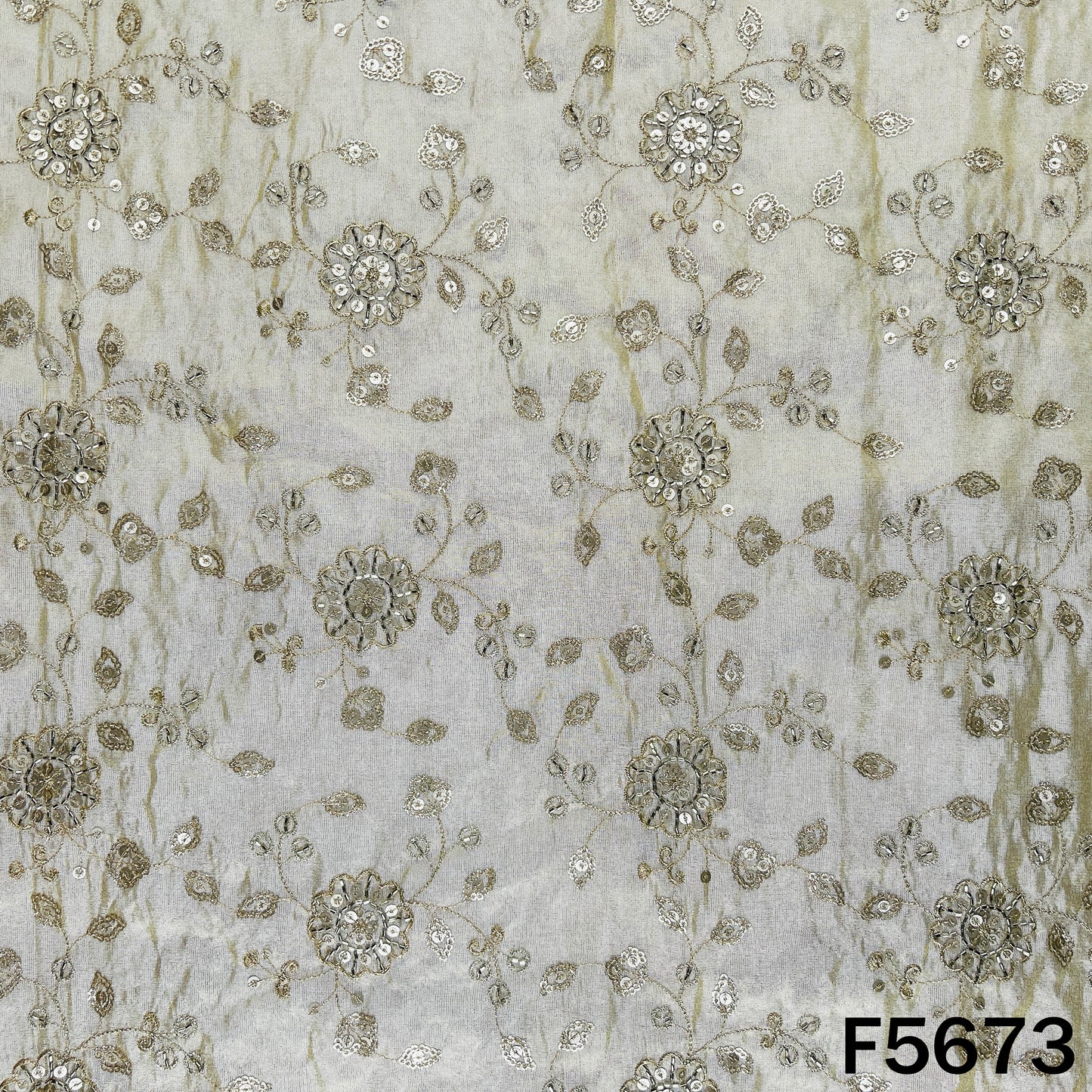 Dyeable Cut Dana Zari Sequins Work Shimmer Tissue Fabric - F5673